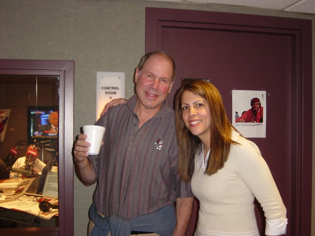 Flipper and Disney CEO Michael Eisner waiting to go in studio with John Gambling-Eisner didn't seem to mind that Flipper had no idea who he was.